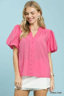 Umgee Button-Down Puff Sleeve Shirt