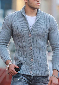 Men'S Fall/Winter Fashion Turndown Collar Long Sleeve Slim Knitting Shirt Plus Size Cardigan Sweater