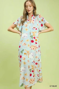 Umgee Abstract Print Flutter Sleeve Midi Dress
