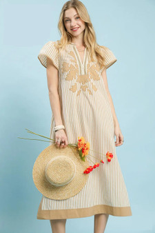 Umgee Stripe Midi Dress with Lace Trim