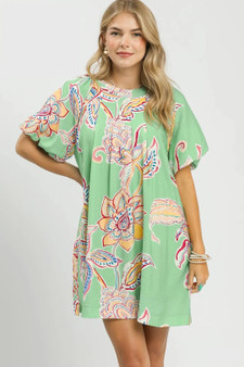 Umgee Boho Floral Print Mini Dress with Pockets