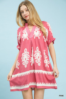 Umgee Two Tone Border Print Mini Dress