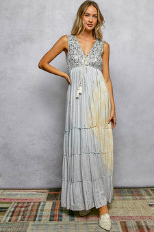 POL Deep V Sleeveless Cotton Bohemian Tiered Maxi Dress