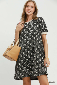 Umgee Floral Textured Puff Sleeve Mini Dress