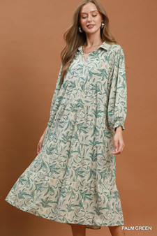 Umgee Linen Botanical Print Tiered Midi Dress