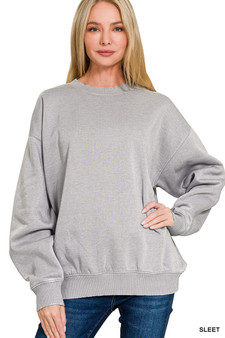 Zenana Fleece Acid Enzyme Washed Round Neck Sweatshirts