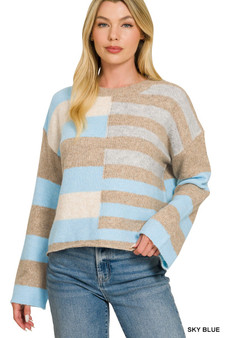 Zenana Lightweight Wool Blend Color Block Sweater