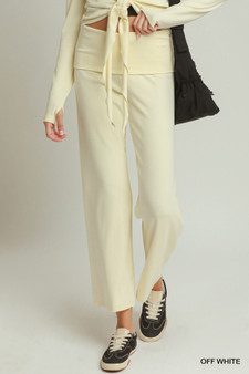 Umgee Cotton Viscose Folded Waistband Straight Leg Pants