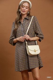 Umgee Plaid Button Down Oversized Shirt Dress
