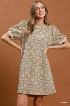 Umgee Floral Textured Puff Sleeve Mini Dress