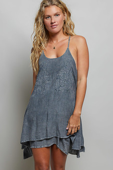 POL Embroidered Adjustable Strap Mini Dress