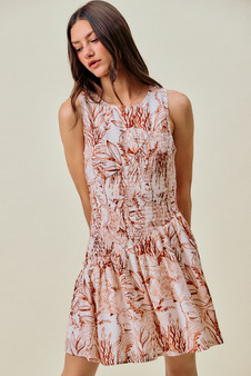 SO ME Shell Print Smocked Fit And Flare Mini Lined Dress