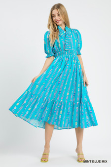 Umgee Vibrant Ruffle Smocked Midi Dress
