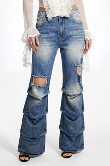 Riot Stack Destroyed Flare Jeans 