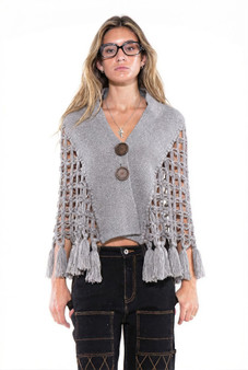 Macrame Tassel Buttoned Cape Vest 