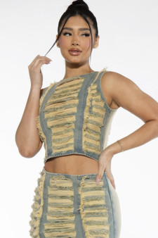 Vintage Washed Ripped Frayed Denim Crop Top 