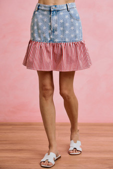 SO ME Stars And Stripes Fit And Flare Denim Mini Skirt