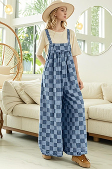 Double Take Checkered Sleeveless Wide Leg Denim Jumpsuit