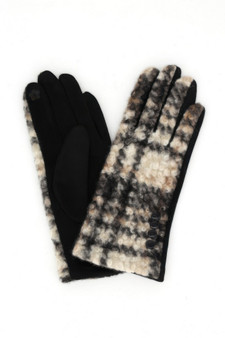 Boucle Check Touchscreen Gloves With Side Buttons 