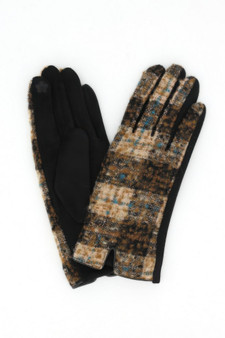 Vintage Tweed Pattern Mixed Texture Touchscreen Gloves 