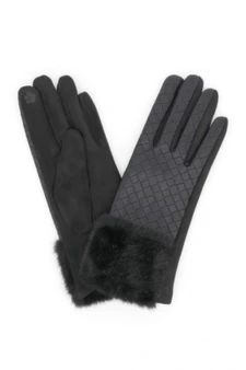 Quilted Faux Leather & Faux Suede Touchscreen Fur Gloves 