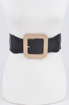 Rhinestone Square Buckle Plus Size Elastic Belt 