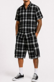 Mens Checkered Shirt And Cargo Shorts Set 