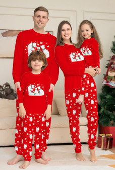 Christmas Red Snowman Christmas Long Sleeve Top+Pant Pajamas Two Piece