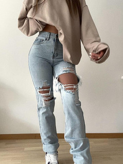 Fashion Ripped Hole Casual Loose Denim Jeans