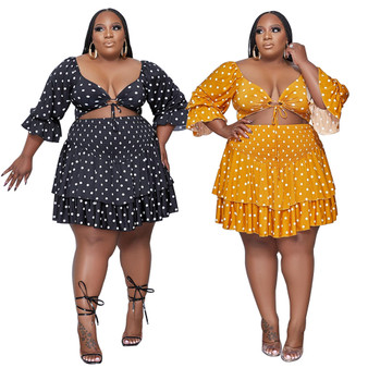 Plus Size Strapless Skirt Summer Polka Dot Crop Skirt Suit