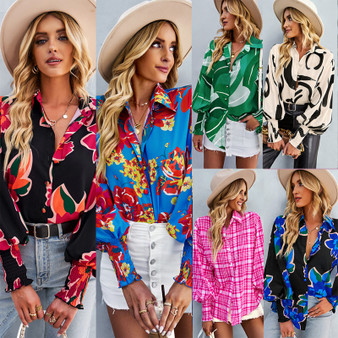 Fashion Print Career Women's Shirts Fall Winter Long Sleeve Versatile Blouse Top