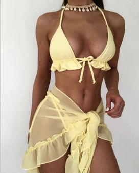 Mesh Cover-Ups Three Piece smocked swimsuit bikini