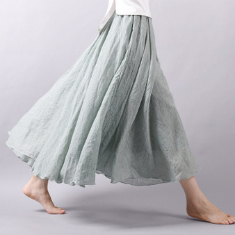 Women's autumn fashion linen skirt linen solid color ethnic style long skirt large swing skirt