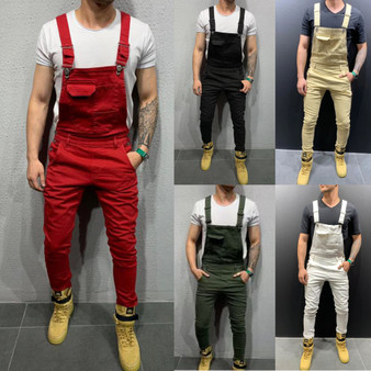 Trendy Men Suspender Denim Rompers Denim Trousers Trendy Overalls Jumpsuit