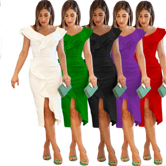 Women's Summer Solid Color Short Sleeve Dress