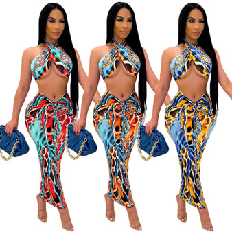 Women's Sexy Skirt Printed Two Piece Set