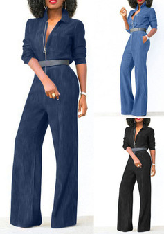 Women's Plus Size Zip Denim Jumpsuit