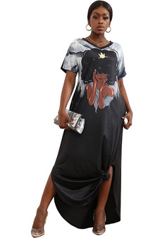 Plus Size Women's Positioning Print Oversized Print Pocket Dress