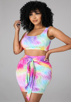 Printed Sleeveless Fashion Sexy Two-Piece Skirt Set