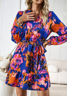 Women Elegant Printed Long Sleeve Shirt Dress