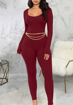 Women'S Clothing Sexy Fashion Solid Long Sleeve Tight Fitting Velvet  Jumpsuit