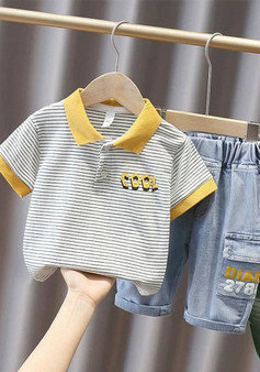 Trendy Kids Short Sleeve Turndown Collar Shirt Shorts Boy Fashionable Summer Suits