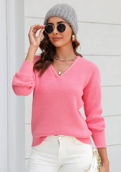 Women v-neck twist knittin sweater