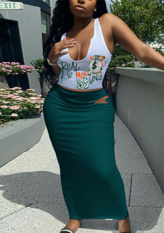 Summer Letter print Tank Top Slim Long Skirt Two piece set