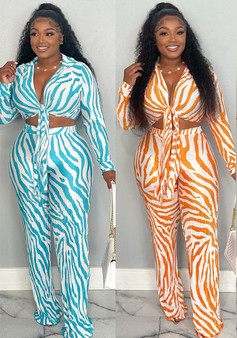 Spring Fall Pant Set Ribbed Print Crop Set