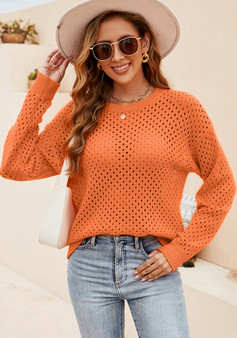 Women Solid knitting Cutout Round Neck Sweater