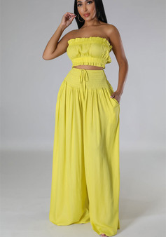 Women Summer Sleeveless Top And Cropped Wide Leg Pants Two Piece Set