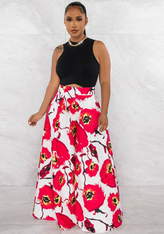 Women Printed High Waist Casual Wide Leg Pants