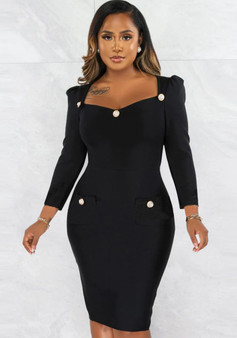 Women Fall Square Neck Bodycon Dress