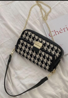 Women Houndstooth Small Square Bag Chain Shoulder Messenger Bag